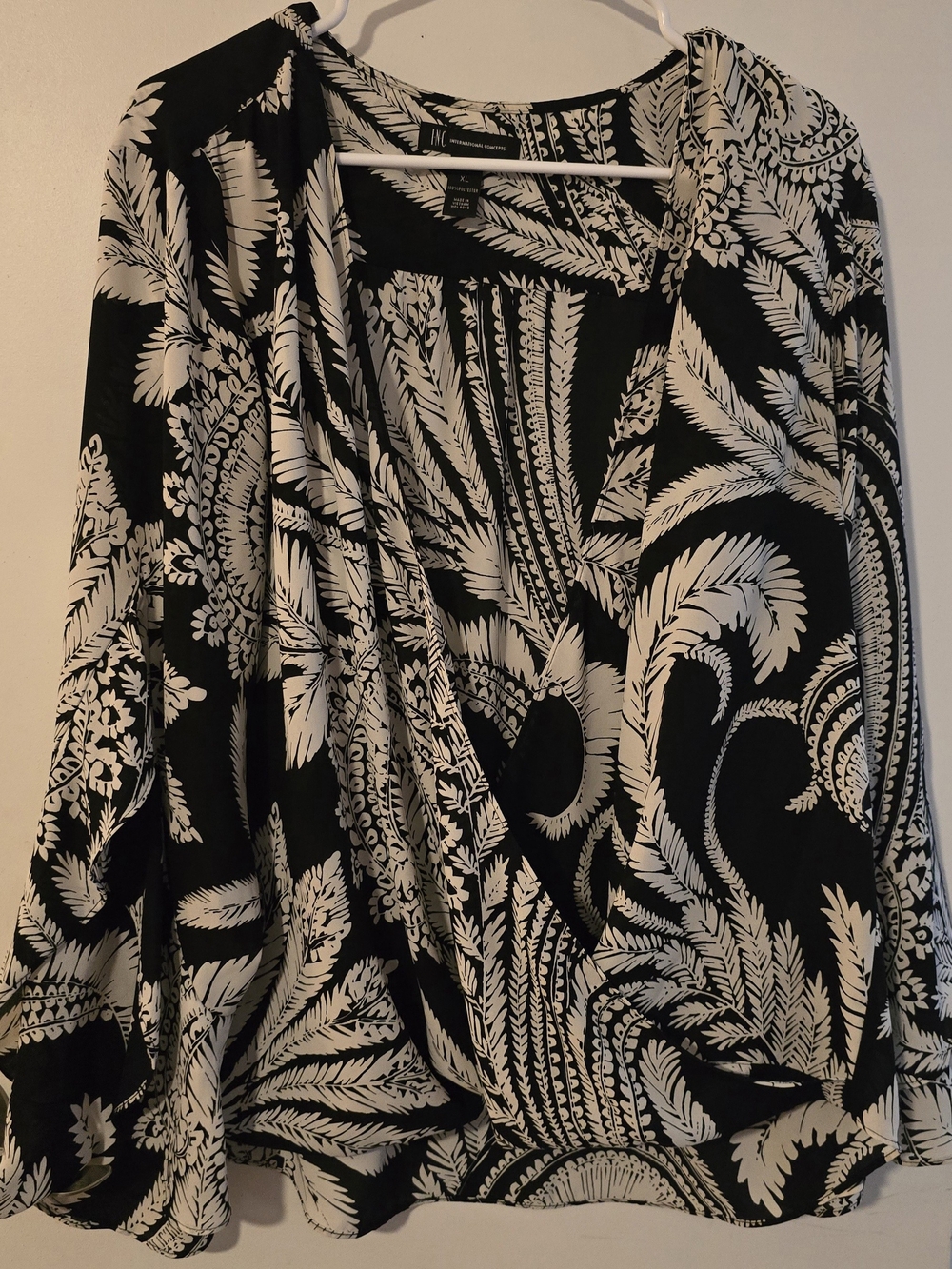 INC International Concepts Black and White Asymmetrical Printed Top. Open Front